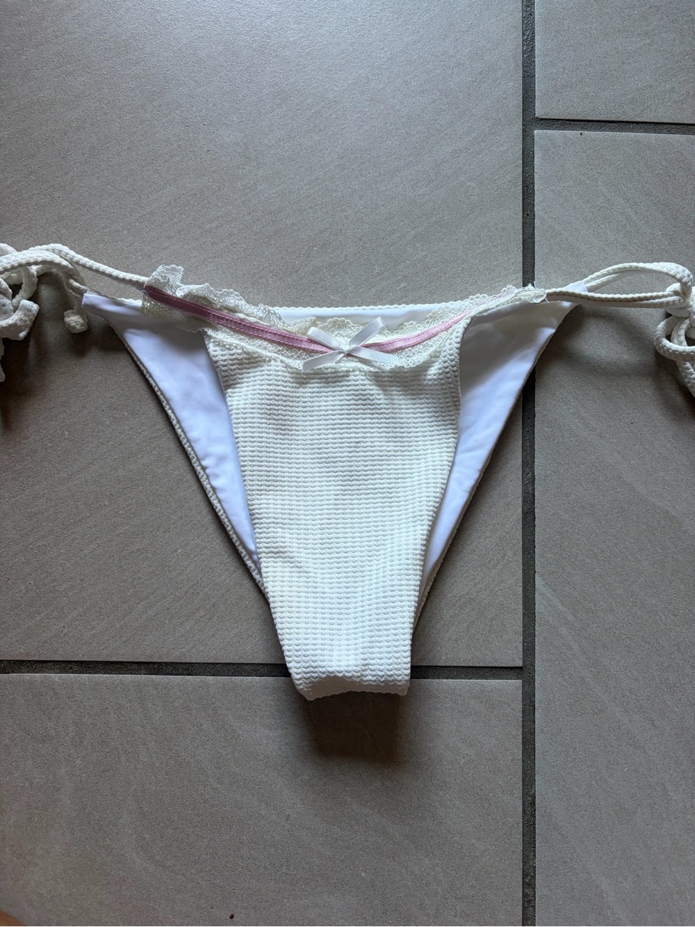 Frankie’s x Gigi Hadid White Tie-Side Swim Bottom with Pink Trim